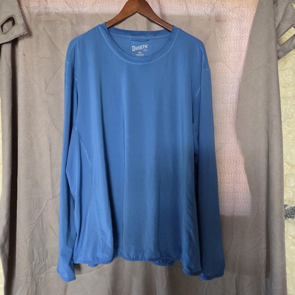 Duluth Trading Co Shirt Mens 2XL Blue Long Sleeve Performance Tee Top Athletic
